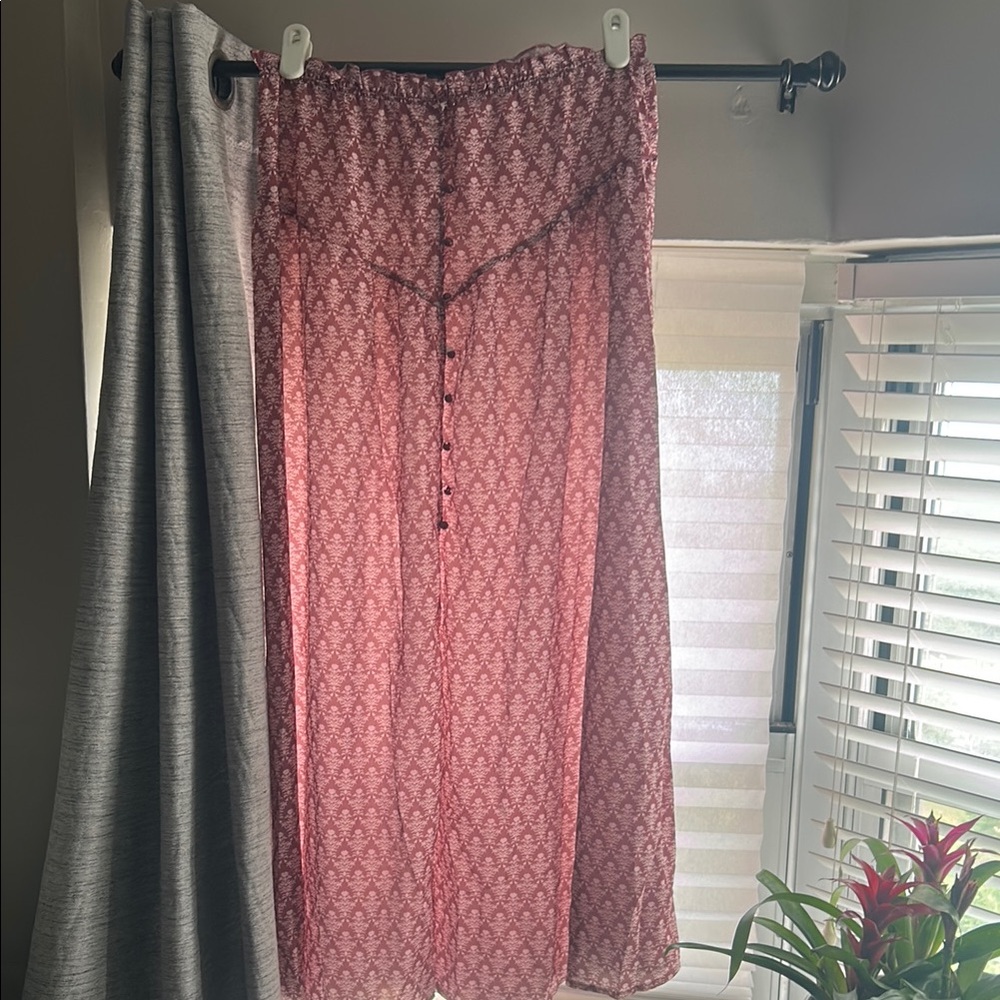 Pink Smocked A-Line Midi Skirt